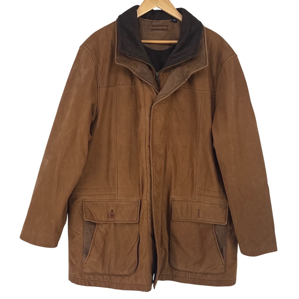 Turnbury Men Leather Jacket XL Brown Wool Cashmere Lining Field Chore Coat